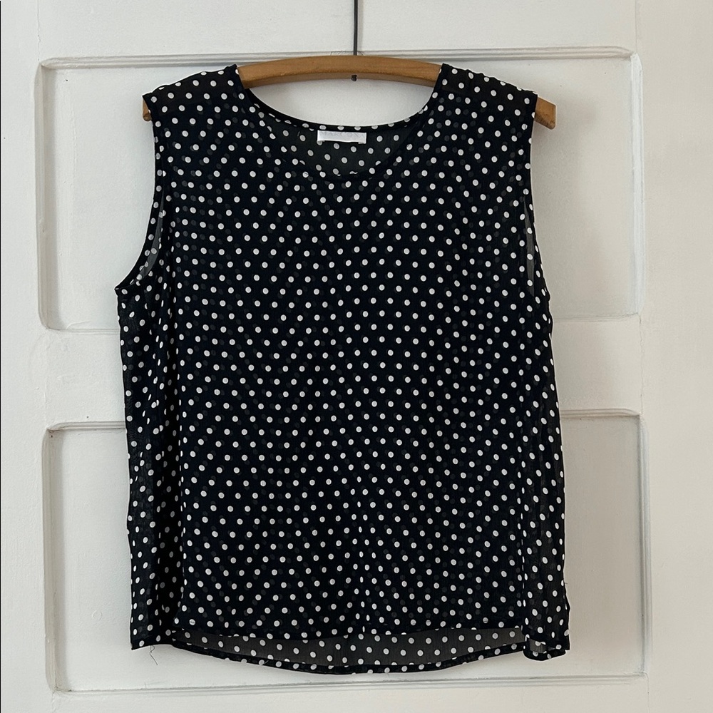 Elegant Black and White Sheer Polka Dot Blouse